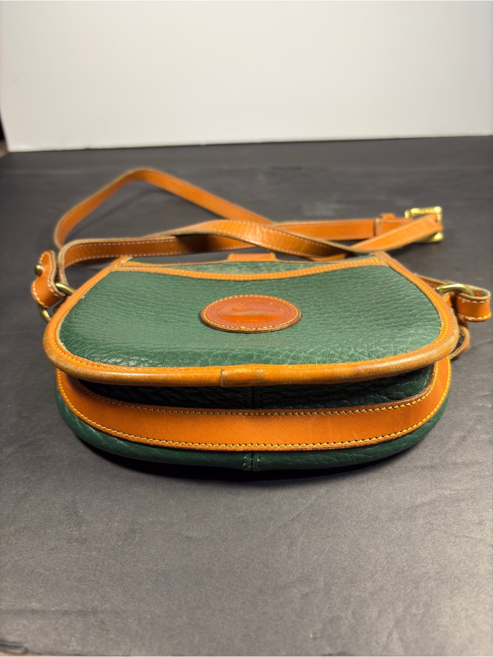 Dooney & Bourke AWL R51 Marble Bag Green Tan Leather Crossbody with Tan Trim - Picture 11 of 13